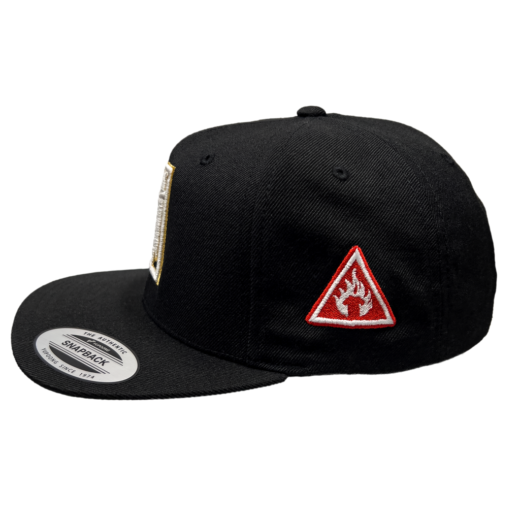 Horrific Thoughts White & Gold Snapback (Black) — left-side view
