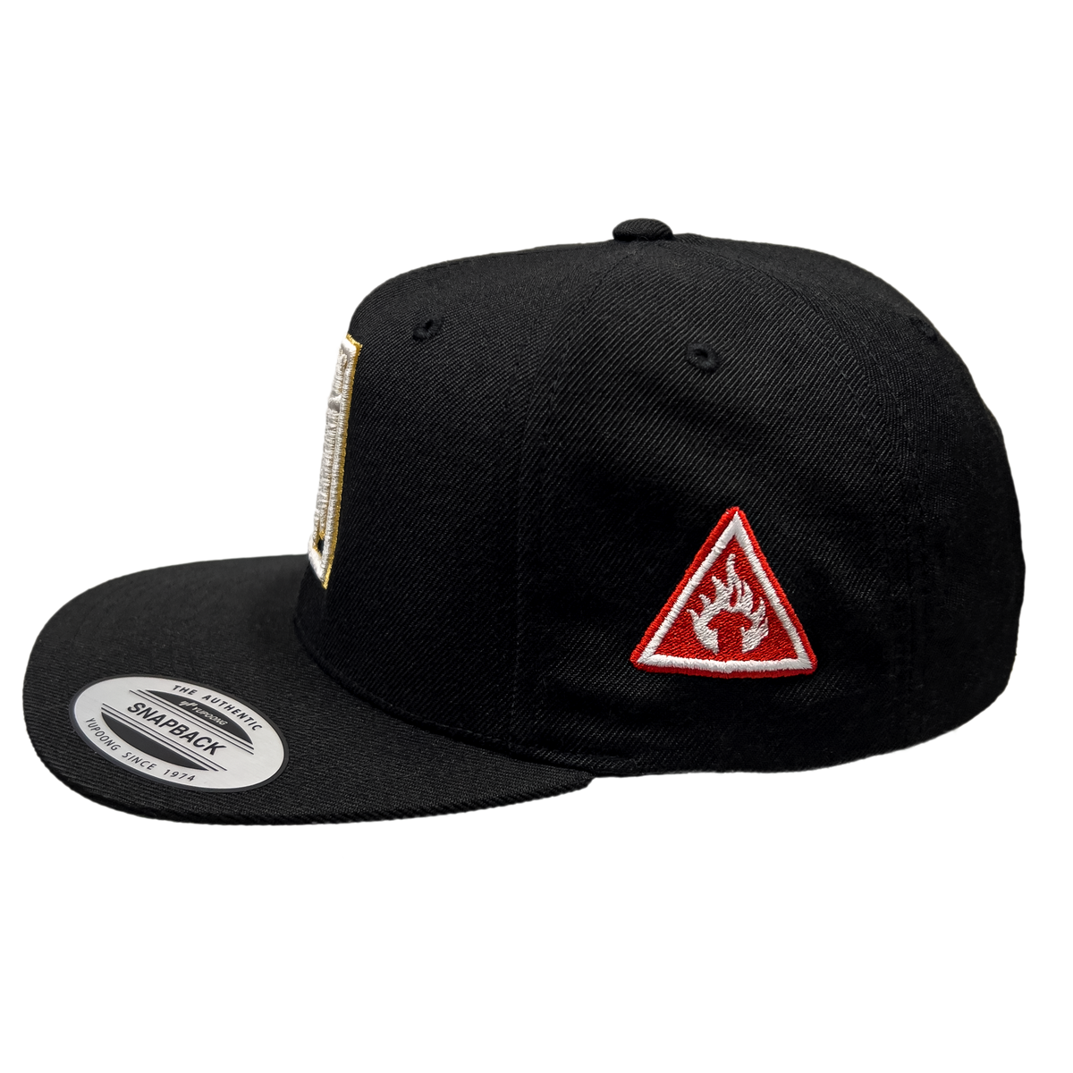 Horrific Thoughts White & Gold Snapback (Black) — left-side view