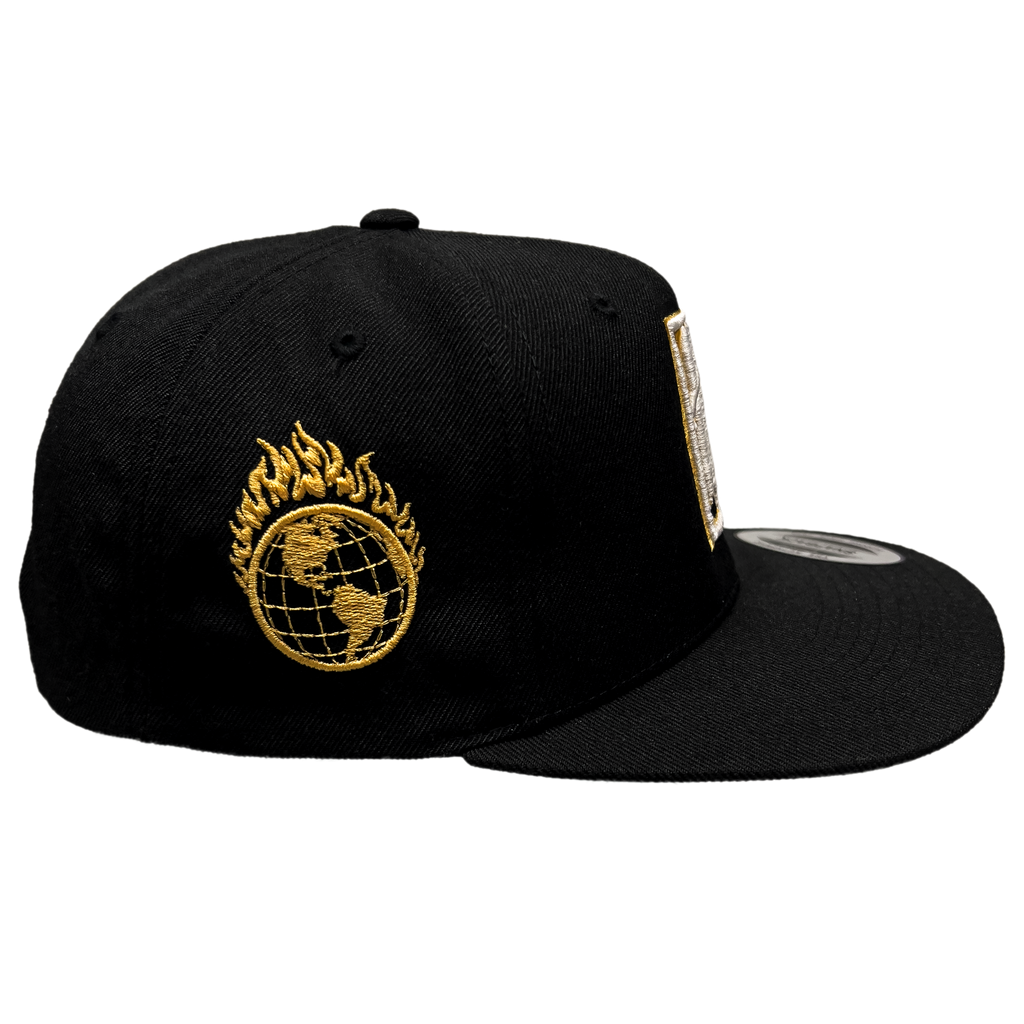 Horrific Thoughts White & Gold Snapback (Black) — right-side view