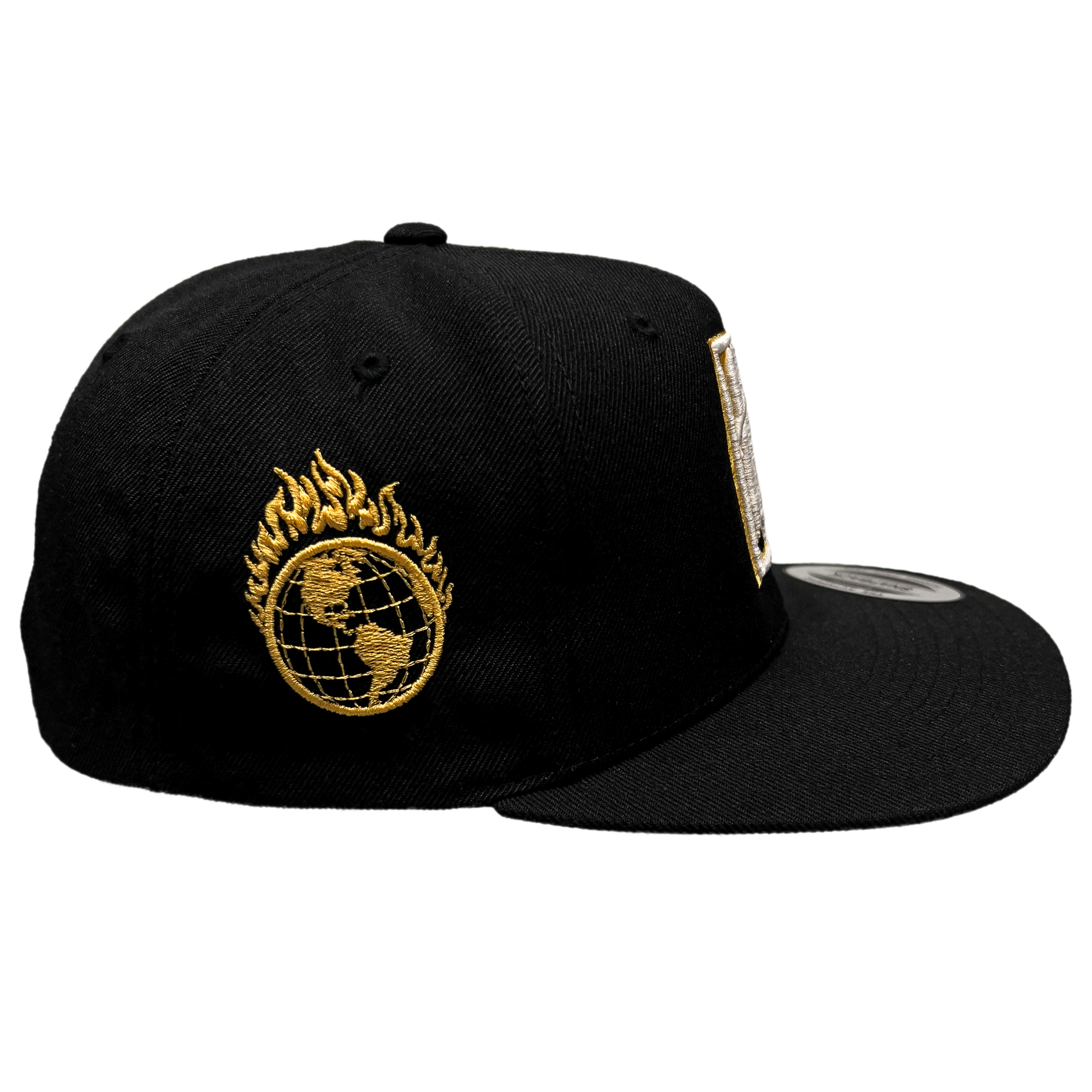 Horrific Thoughts White & Gold Snapback (Black) — right-side view