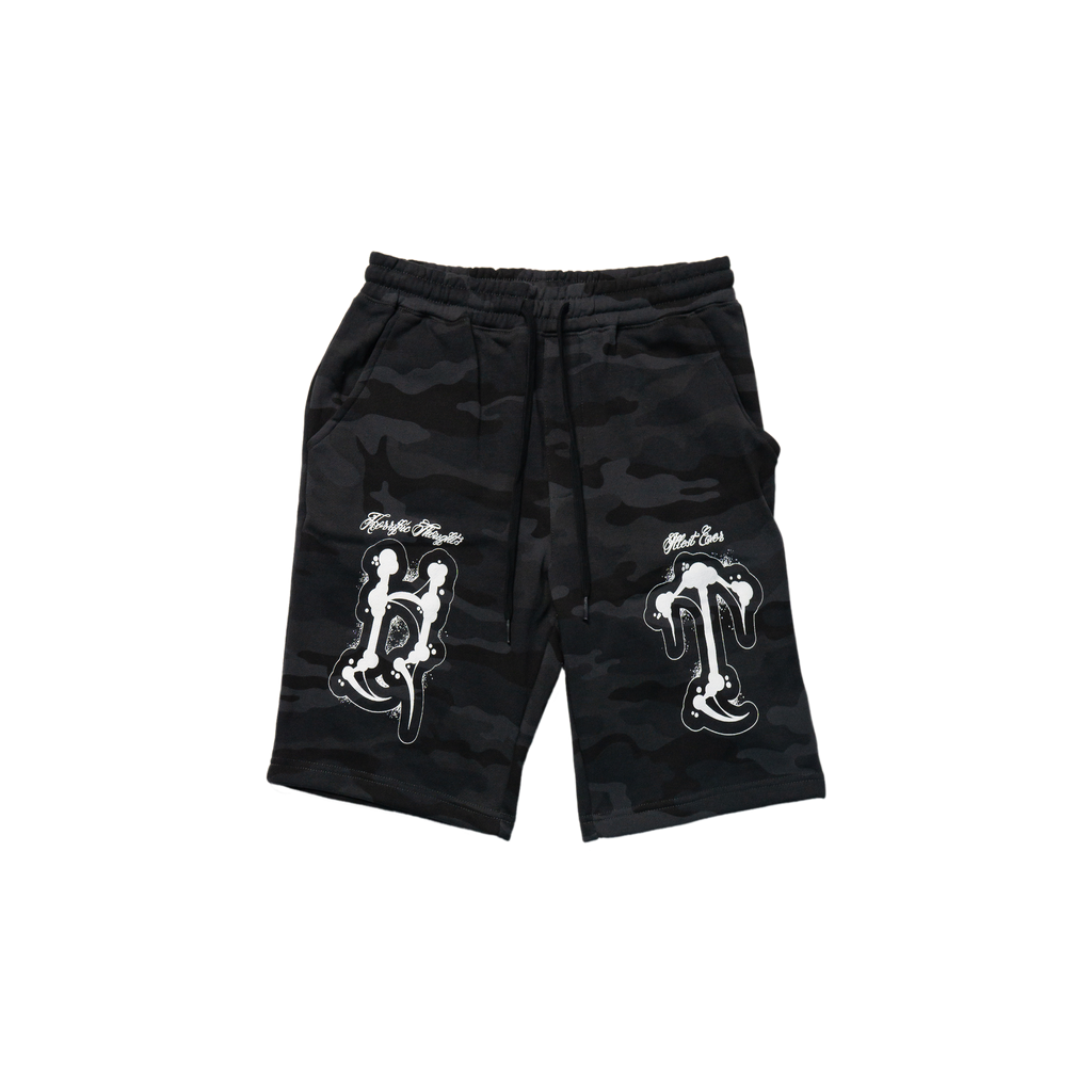 Midweight Jogger Shorts (Black Camo) — front view