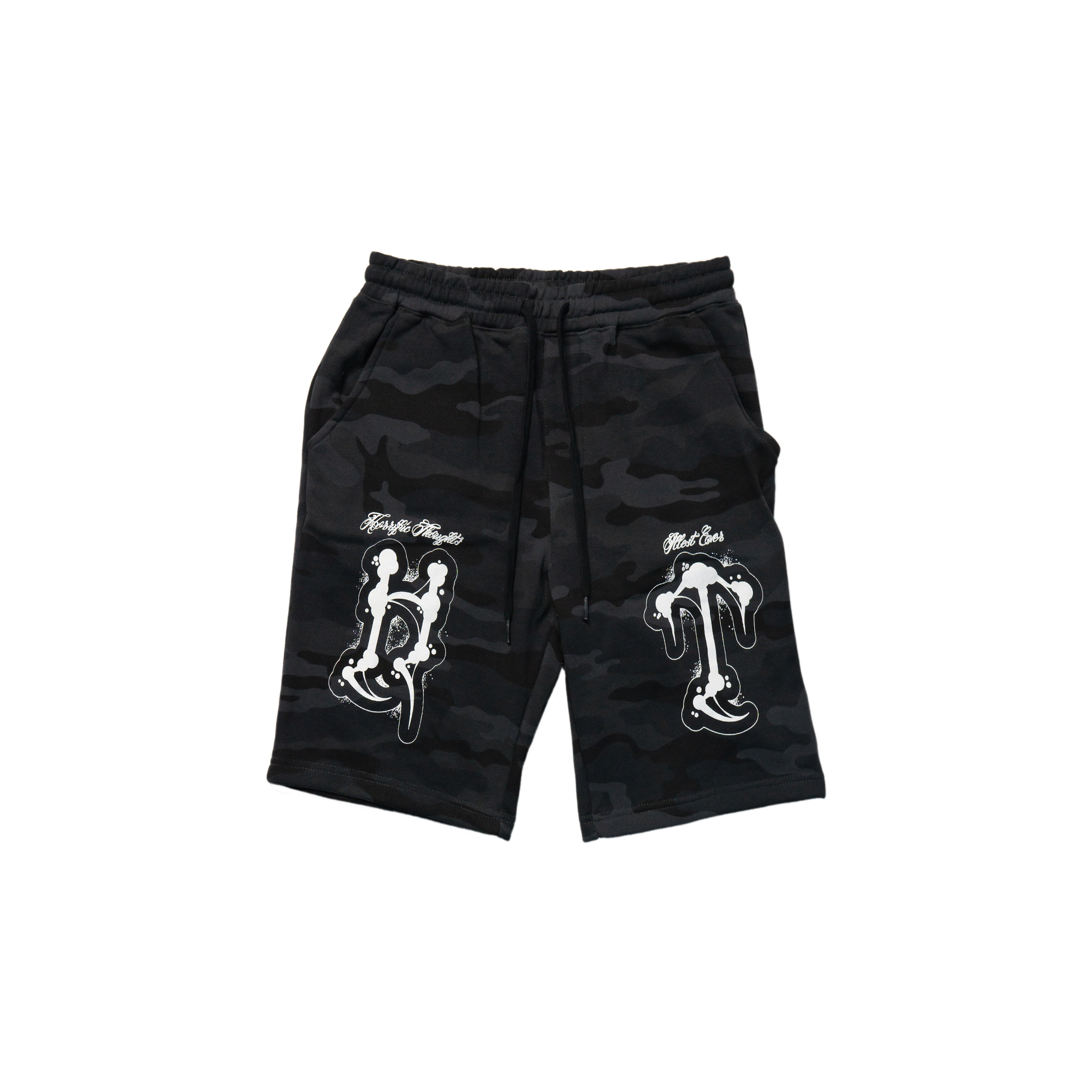 Midweight Jogger Shorts (Black Camo) — front view