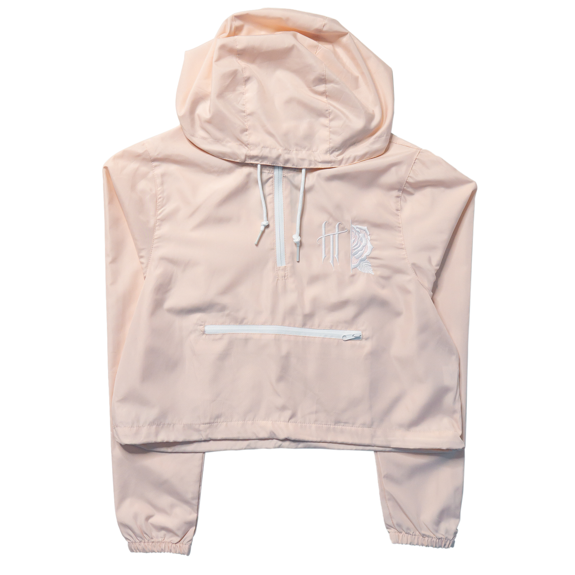Horrific Thoughts Lightweight Crop Windbreaker (Blush/White) — front view