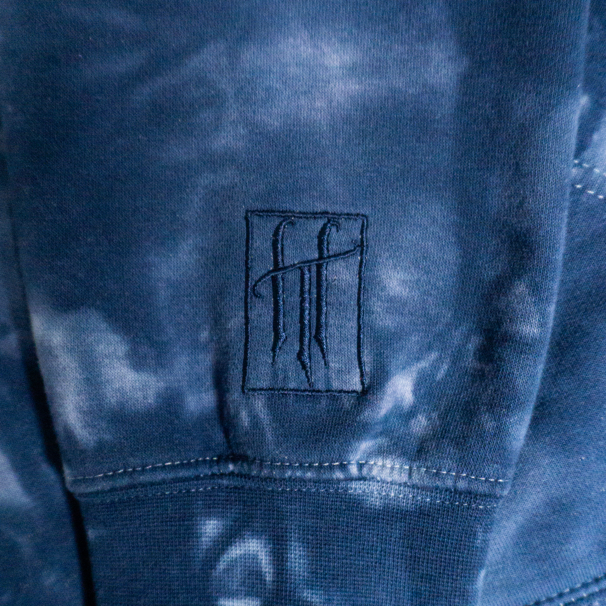 Pray For Your Enemies (More Blessings) Hoodie (Navy Tie-Dye) — HT sleeve detail