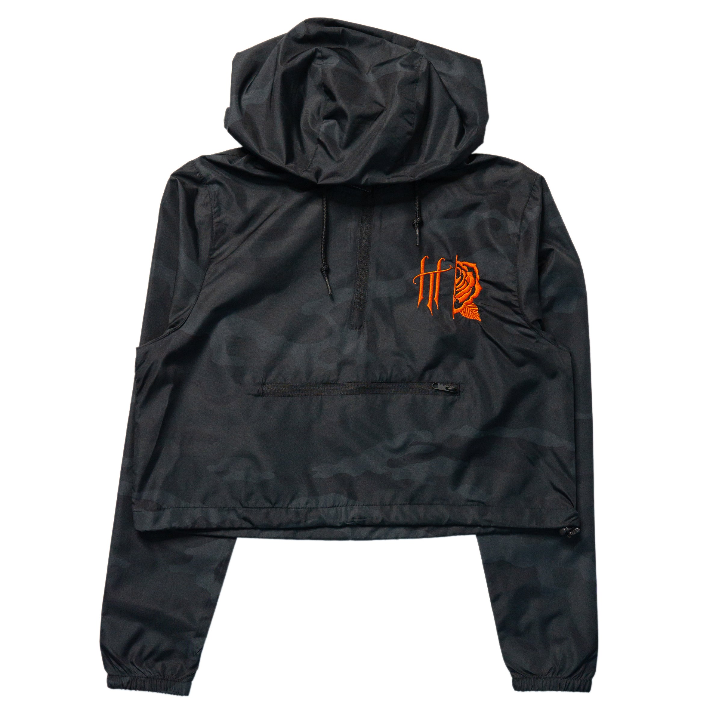 Horrific Thoughts Lightweight Crop Windbreaker (Black Camo) - Horrific Thoughts